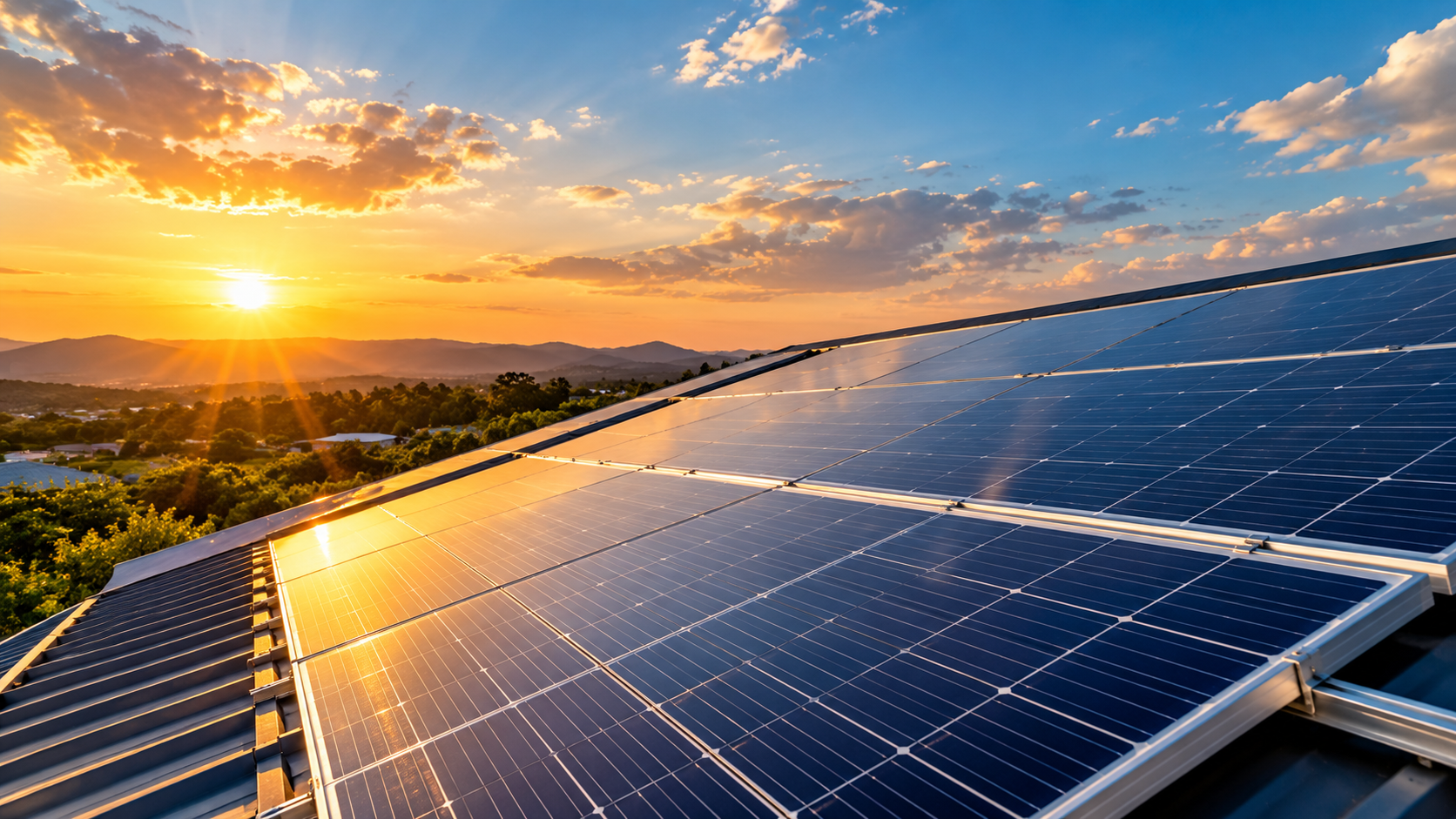 Paneles solares al atardecer